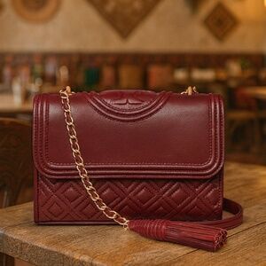 NEW Tory Burch Fleming Wine Red Leather Small Convertible Shoulder/Crossbody Bag